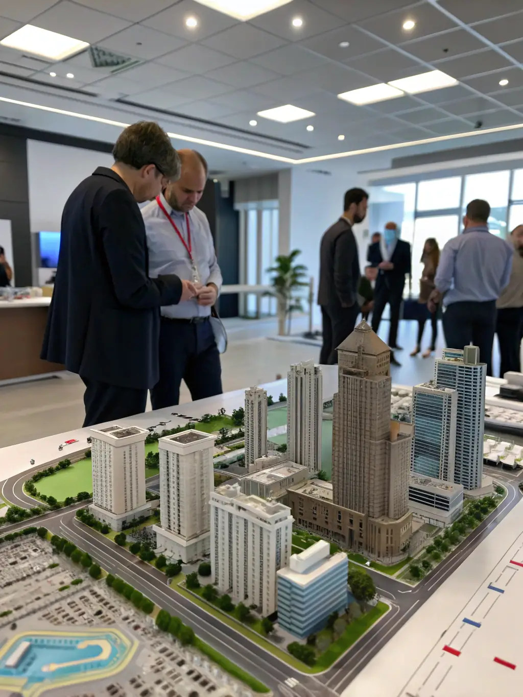 A detailed architectural model of a new housing complex, presented at a real estate conference in Edinburgh.